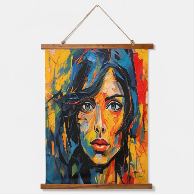 Vibrant Expressionist Portrait Bold Abstract Art Hanging Tapestry (Front)