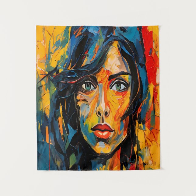 Vibrant Expressionist Portrait Bold Abstract Art Tapestry (Front)