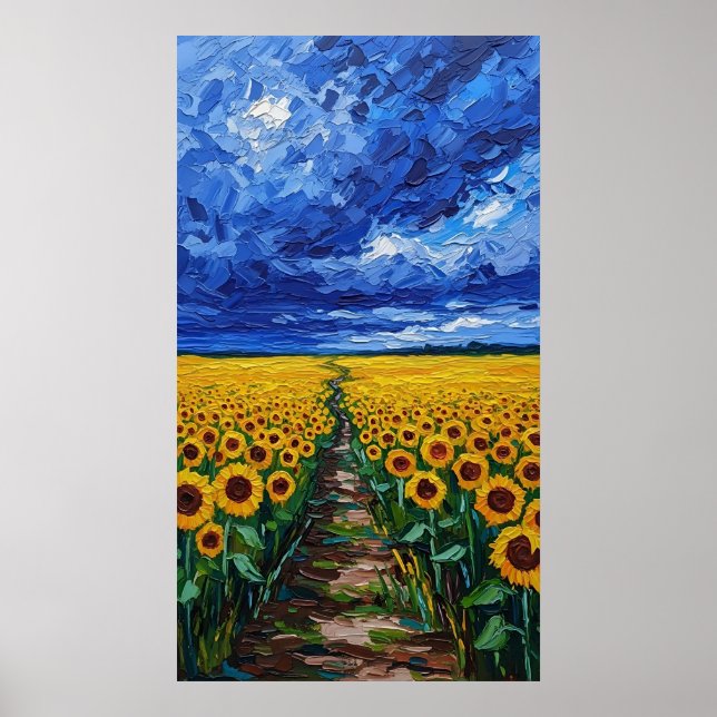 Vibrant Expressionist Sunflower Field Painting Poster (Front)