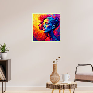 Vibrant Faces Mosaic Abstract Print