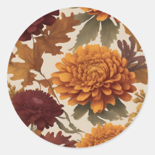 Vibrant Fall Chrysanthemums Asters and Marigolds Classic Round Sticker