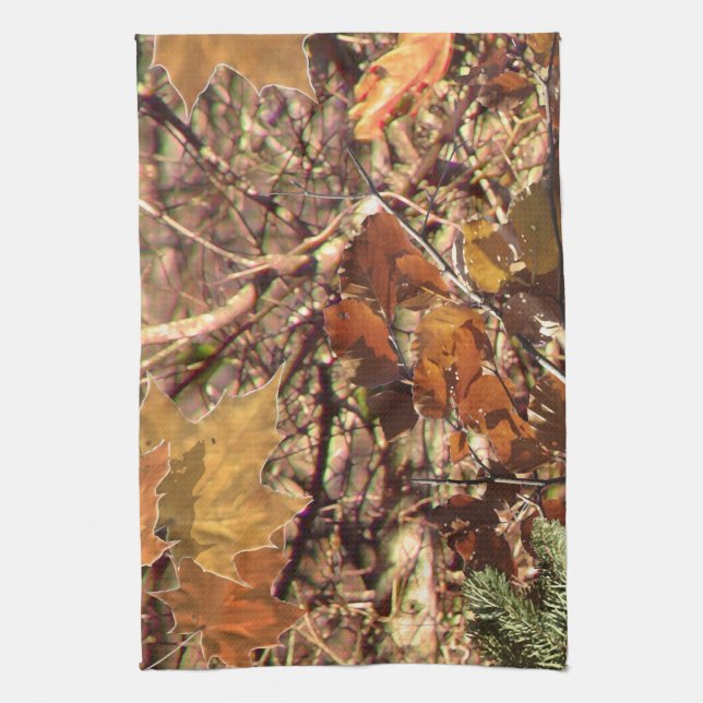 Vibrant Fall Forest Nature Camouflage Decor Tea Towel (Vertical)