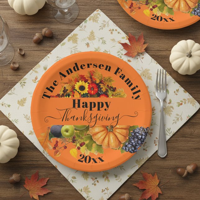 Vibrant Fall Fruits Flowers Foliage Thanksgiving Paper Plate (Creator Uploaded)