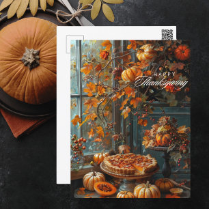 Vibrant Fall Leaves Pumpkin Pie Thanksgiving Holiday Postcard