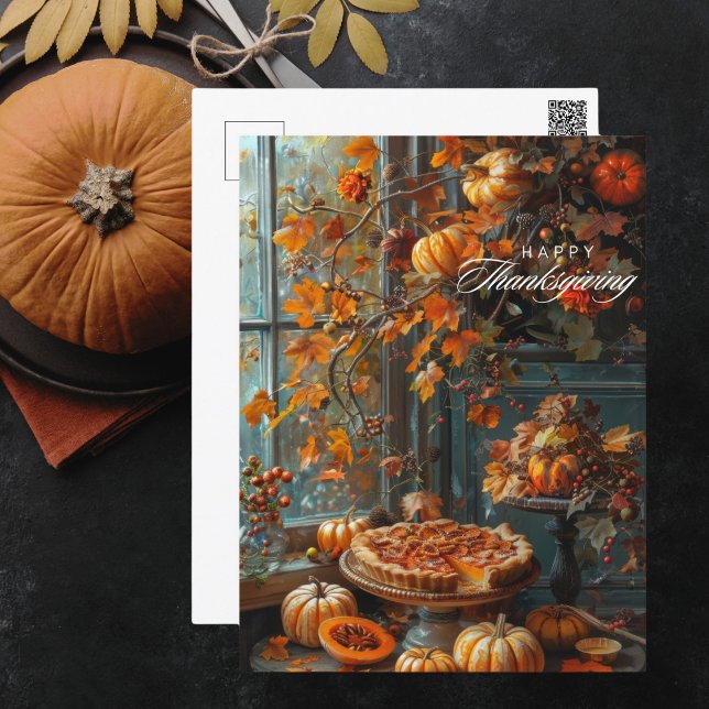 Vibrant Fall Leaves Pumpkin Pie Thanksgiving Holiday Postcard (Creator Uploaded)