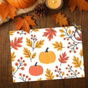 Vibrant Fall Pumpkin Berry Autumn Leaves Pattern Tissue Paper