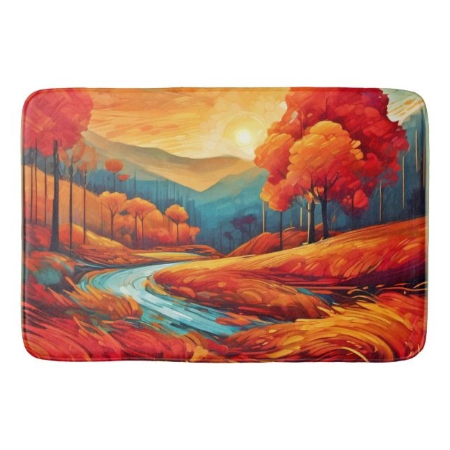 Vibrant Fall River Scene Bath Mat (Front)