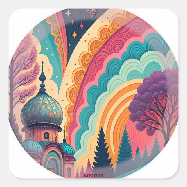 Vibrant Fantasy Mosque Circle Sticker – Customise (Front)