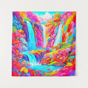 Vibrant Fantasy Waterfalls in a Candyland Setting Tapestry