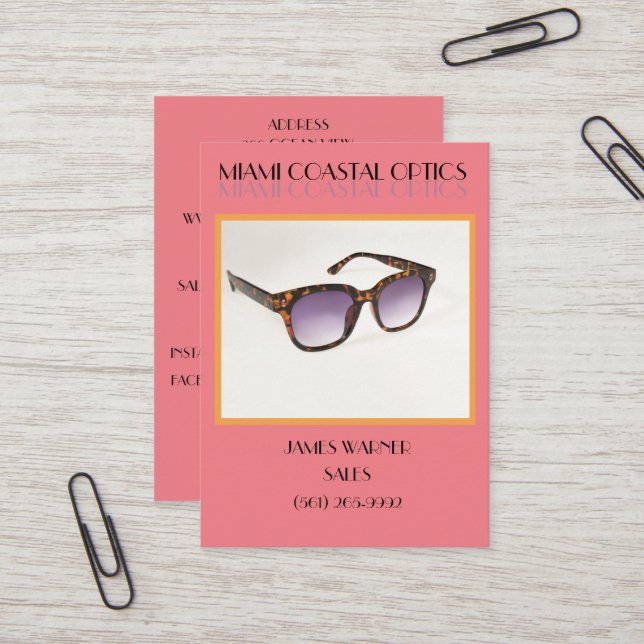 Vibrant Fashion Manufacturer/ Retail Sunglasses  Business Card (Front/Back In Situ)