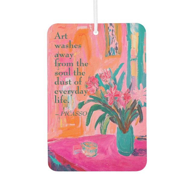 Vibrant Fauvist Vase of Pink Flowers Car Air Freshener (Front)