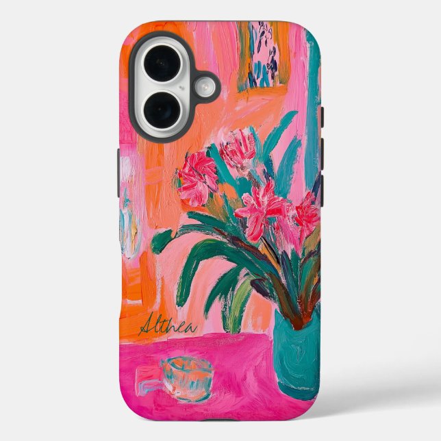 Vibrant Fauvist Vase of Pink Flowers Case-Mate iPhone Case (Back)