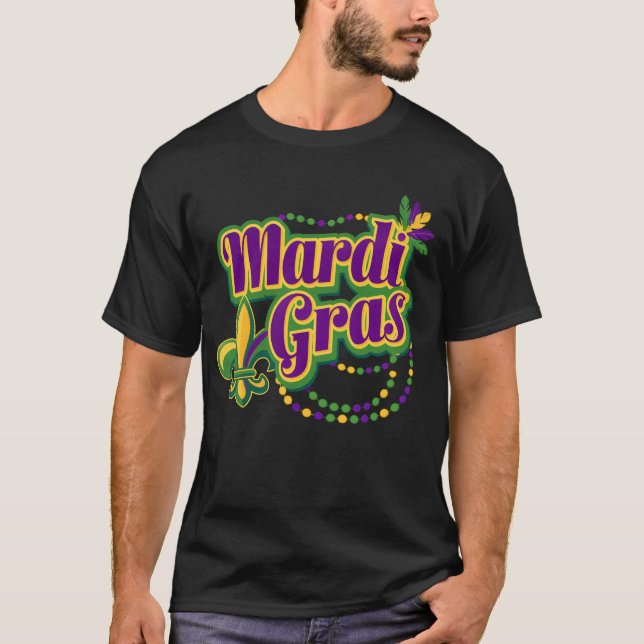 Vibrant Feather Mardi Gras Celebrate Festival T-Shirt (Front)