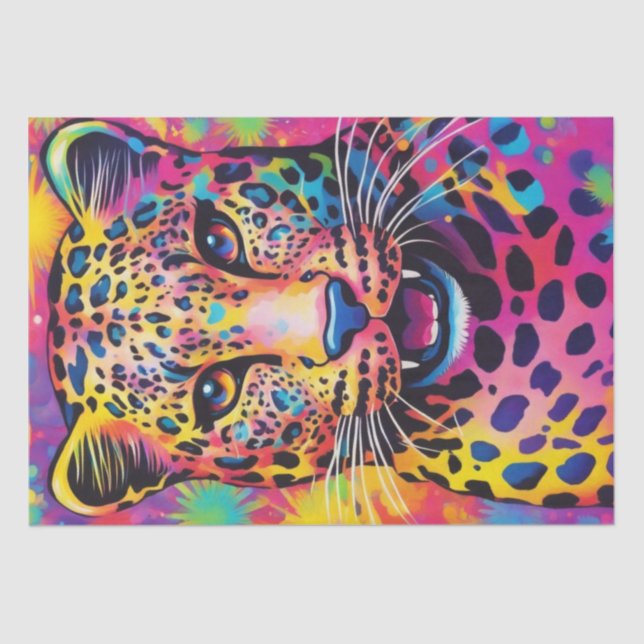 Vibrant Feline: Colourful Rainbow Leopard Decoupag Tissue Paper (Front)