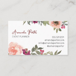 Vibrant Feminine Floral Watercolor Business Card