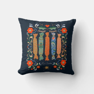 Vibrant Festive Christmas Art with gift and flower Cushion
