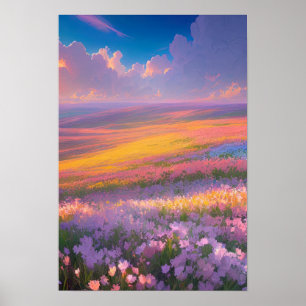 Vibrant Field of Colorful Flowers Poster