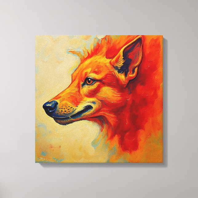 Vibrant Fiery Fox or Wolf Textured Impasto Canvas Print (Front)