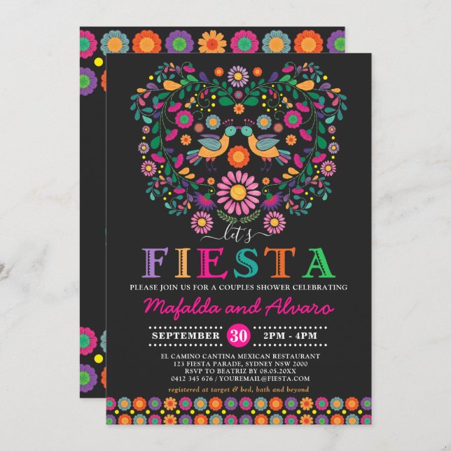 Vibrant Fiesta Couples Shower Floral Engagement Invitation (Front/Back)