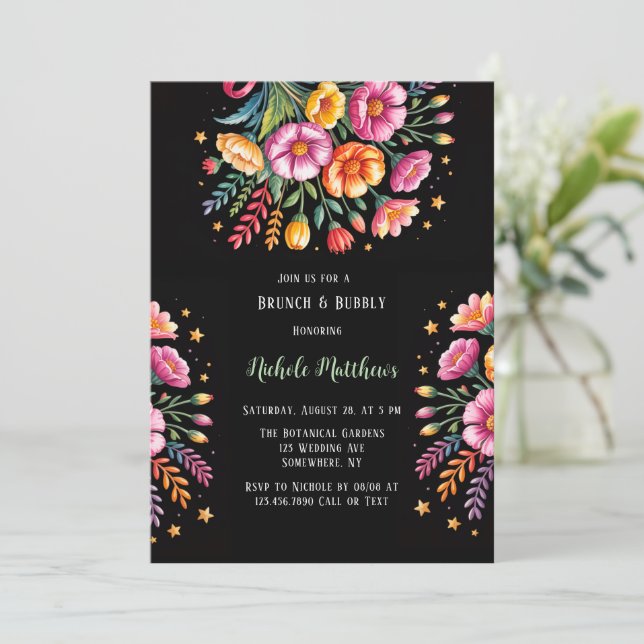 Vibrant Fiesta Wedding Bouquet Brunch & Bubbly Invitation (Standing Front)