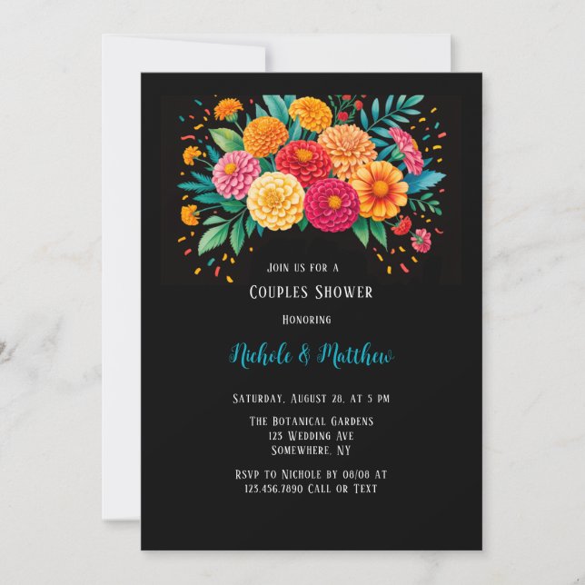Vibrant Fiesta Wedding Bouquet Couples Shower Invitation (Front)