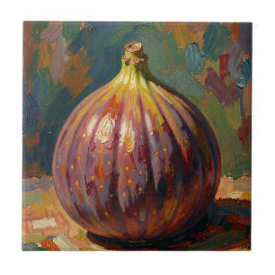Vibrant Fig Still Life Painting Tile