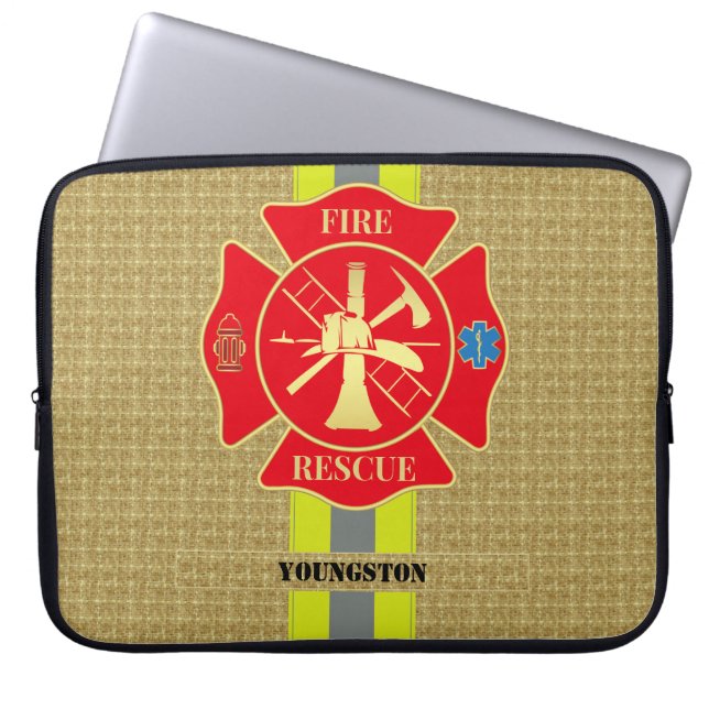 Vibrant Firefighter Maltese Cross Art Laptop Sleeve (Front)