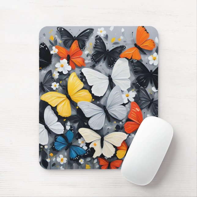 "Vibrant Flight: Acrylic Multi-Coloured Butterflie Mouse Pad (With Mouse)