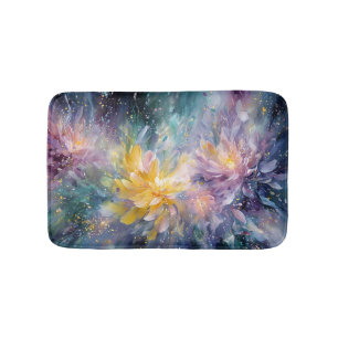 Vibrant Floral Abstract Painting with Explosion Bath Mat