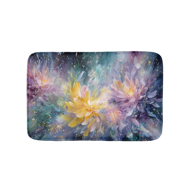 Vibrant Floral Abstract Painting with Explosion Bath Mat (Front)