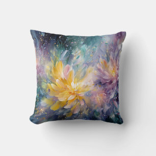 Vibrant Floral Abstract Painting with Explosion Cushion