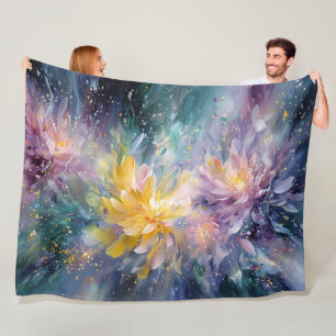 Vibrant Floral Abstract Painting with Explosion Fleece Blanket