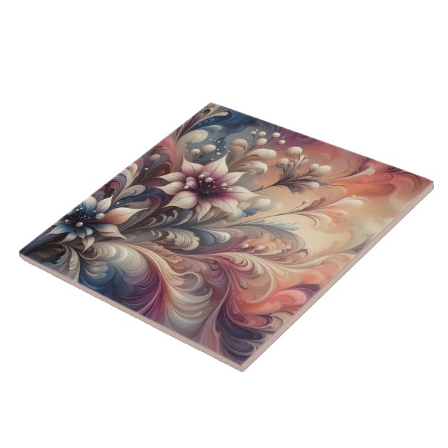 Vibrant Floral Abstract Swirls Tile (Side)