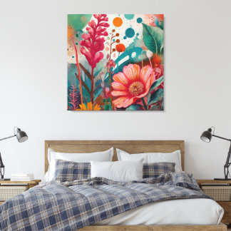 Vibrant Floral Acrylic Artwork Colourful Botanical Canvas Print