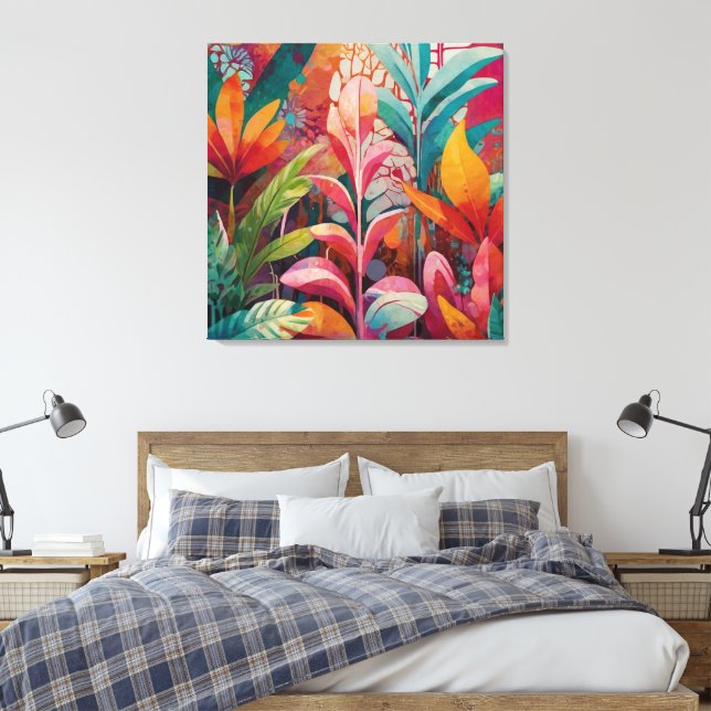 Vibrant Floral Acrylic Wall Art - Rich, Colourful  (Insitu(Bedroom))