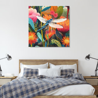 Vibrant Floral Acrylic Wall Art with White-Winged 