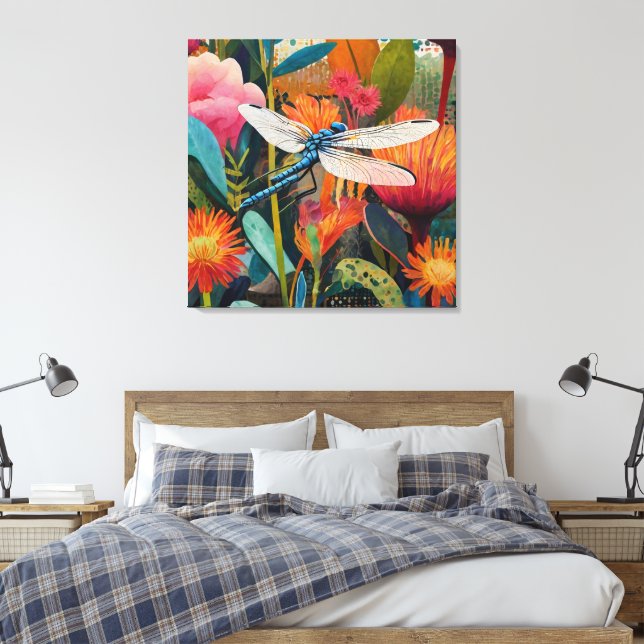 Vibrant Floral Acrylic Wall Art with White-Winged  (Insitu(Bedroom))