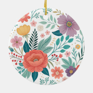Vibrant Floral All-Over Print Pattern Ceramic Tree Decoration