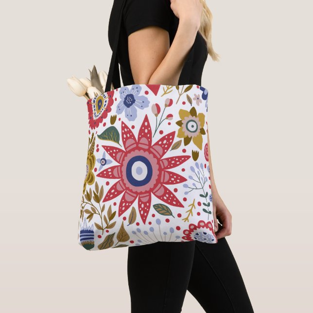 Vibrant Floral All-Over Print Tote Bag (Close Up)
