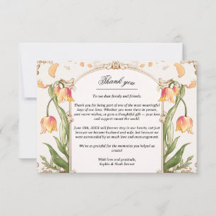 Vibrant Floral and Gold Wedding Thank you Card