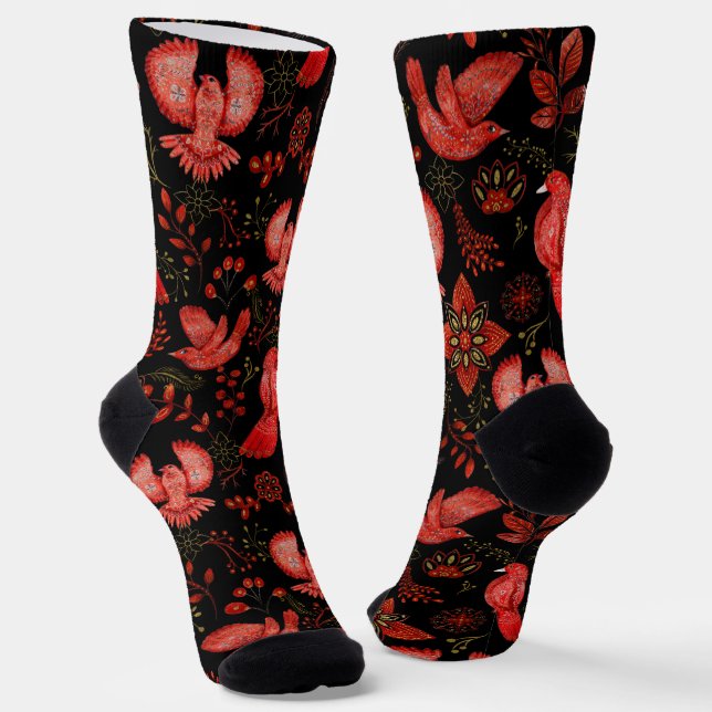  Vibrant floral and leafy pattern designs Socks (Angled)