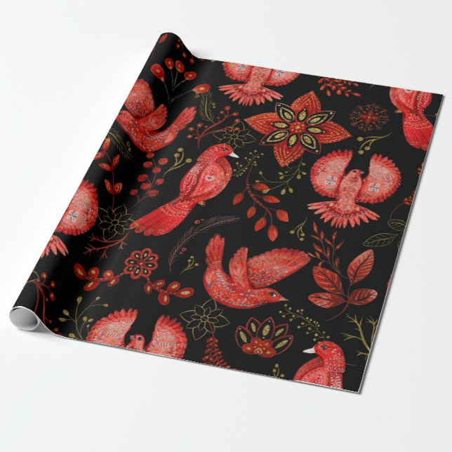  Vibrant floral and leafy pattern designs Wrapping Paper (Unrolled)
