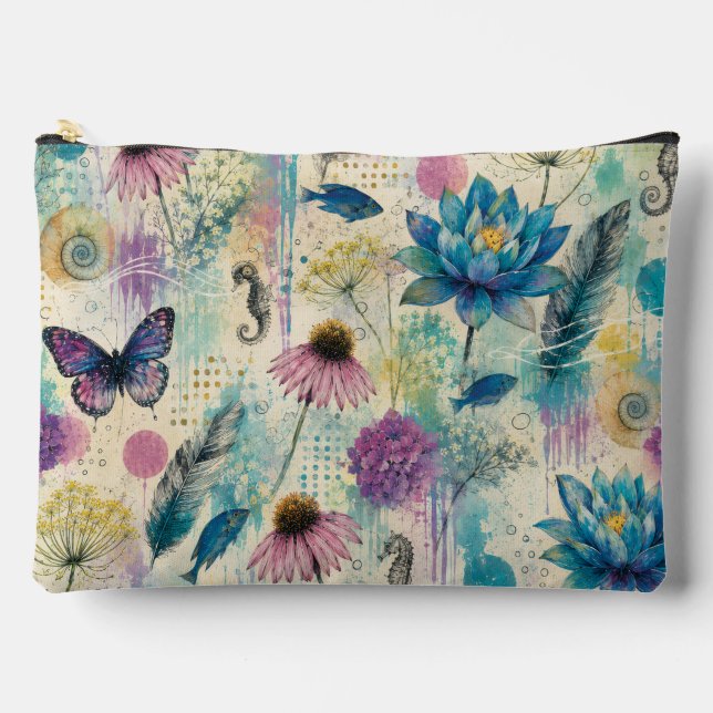 Vibrant Floral Aquatic Dream Accessory Pouch (Front)