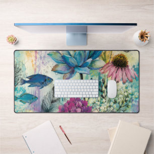 Vibrant Floral Aquatic Dream Desk Mat