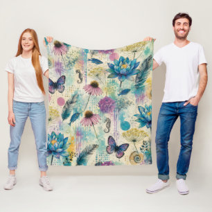 Vibrant Floral Aquatic Dream Fleece Blanket