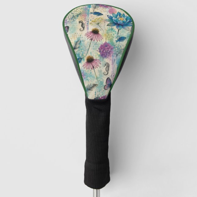 Vibrant Floral Aquatic Dream Golf Head Cover (Front)