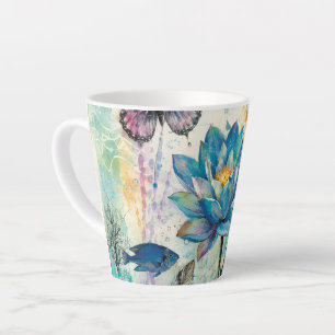 Vibrant Floral Aquatic Dream Latte Mug