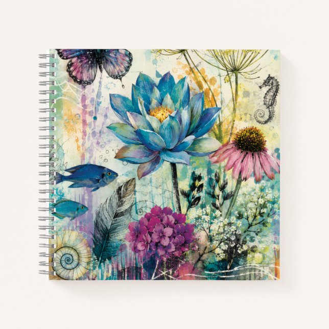 Vibrant Floral Aquatic Dream Notebook (Front)