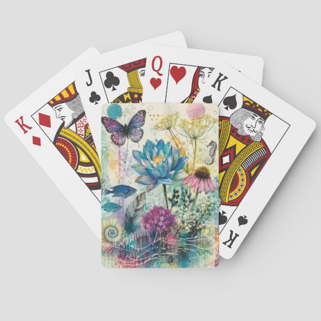 Vibrant Floral Aquatic Dream Playing Cards (Back)