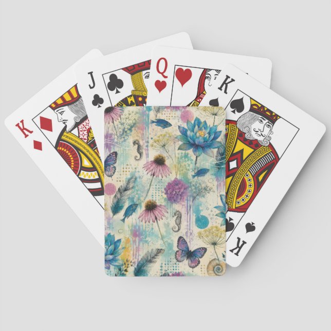 Vibrant Floral Aquatic Dream Playing Cards (Back)
